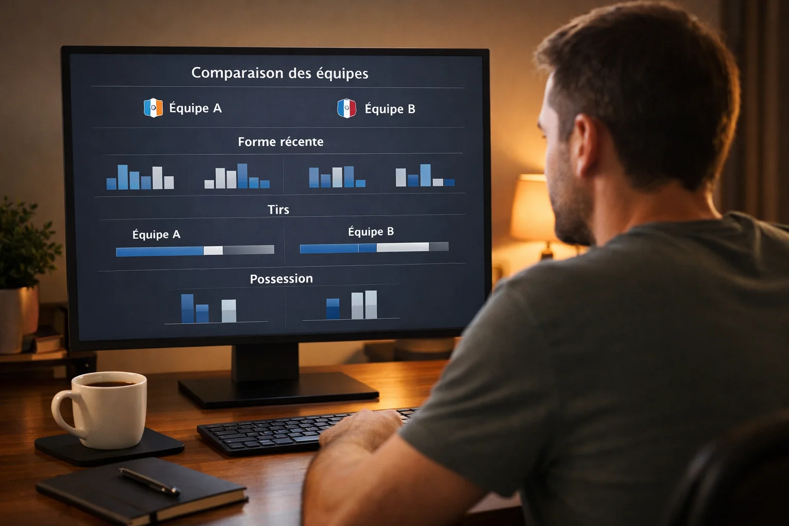 Parieur analysant des données de match sur son ordinateur