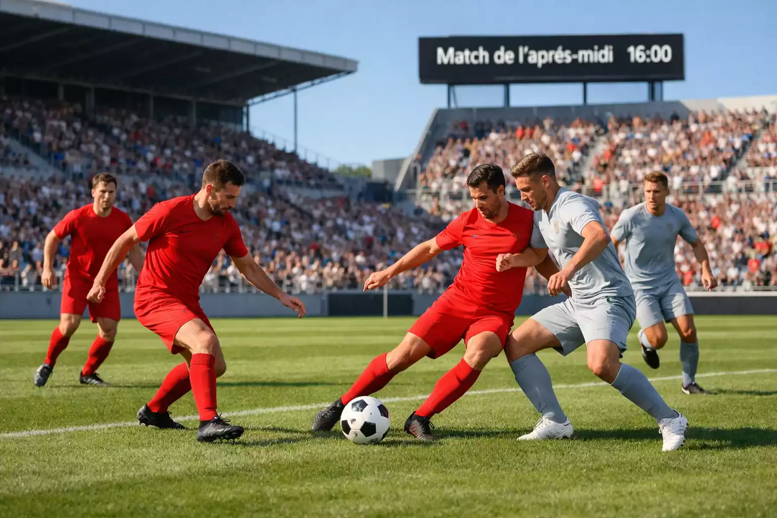 Match de football en journée avec lumière naturelle