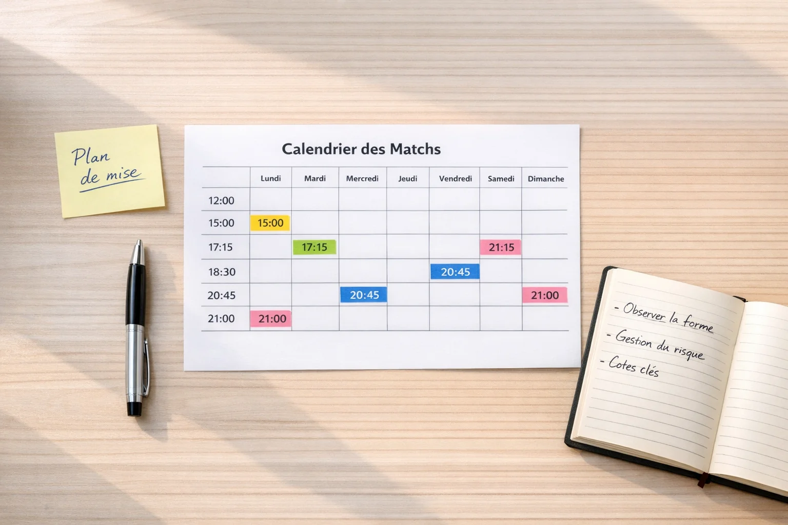 Calendrier de matchs avec différents créneaux horaires