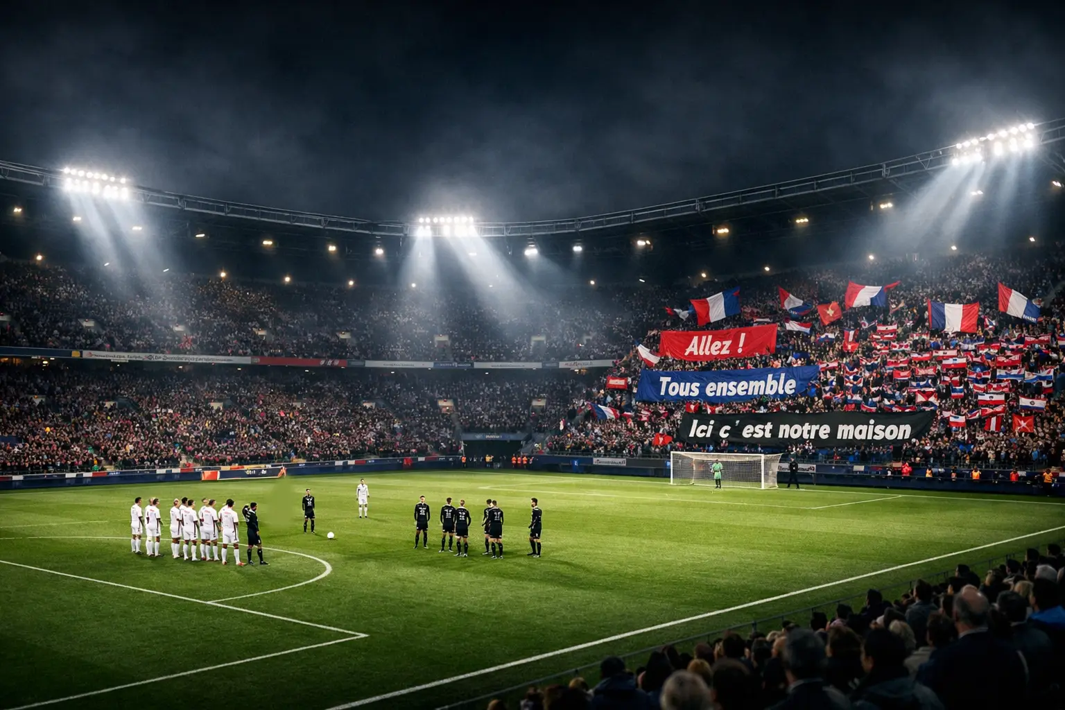 Ambiance électrique d'un match nocturne au stade