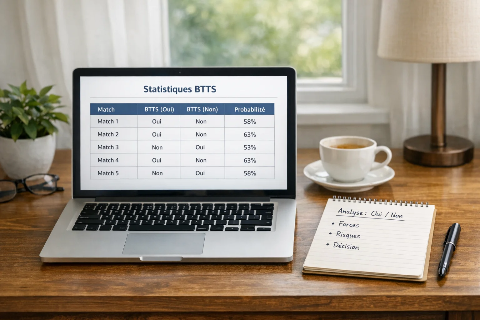 Analyse des statistiques BTTS sur écran