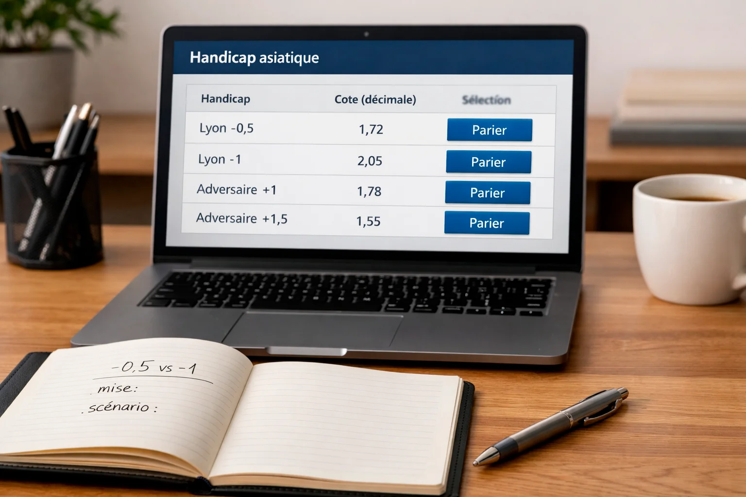 Tableau de cotes avec différentes lignes de handicap