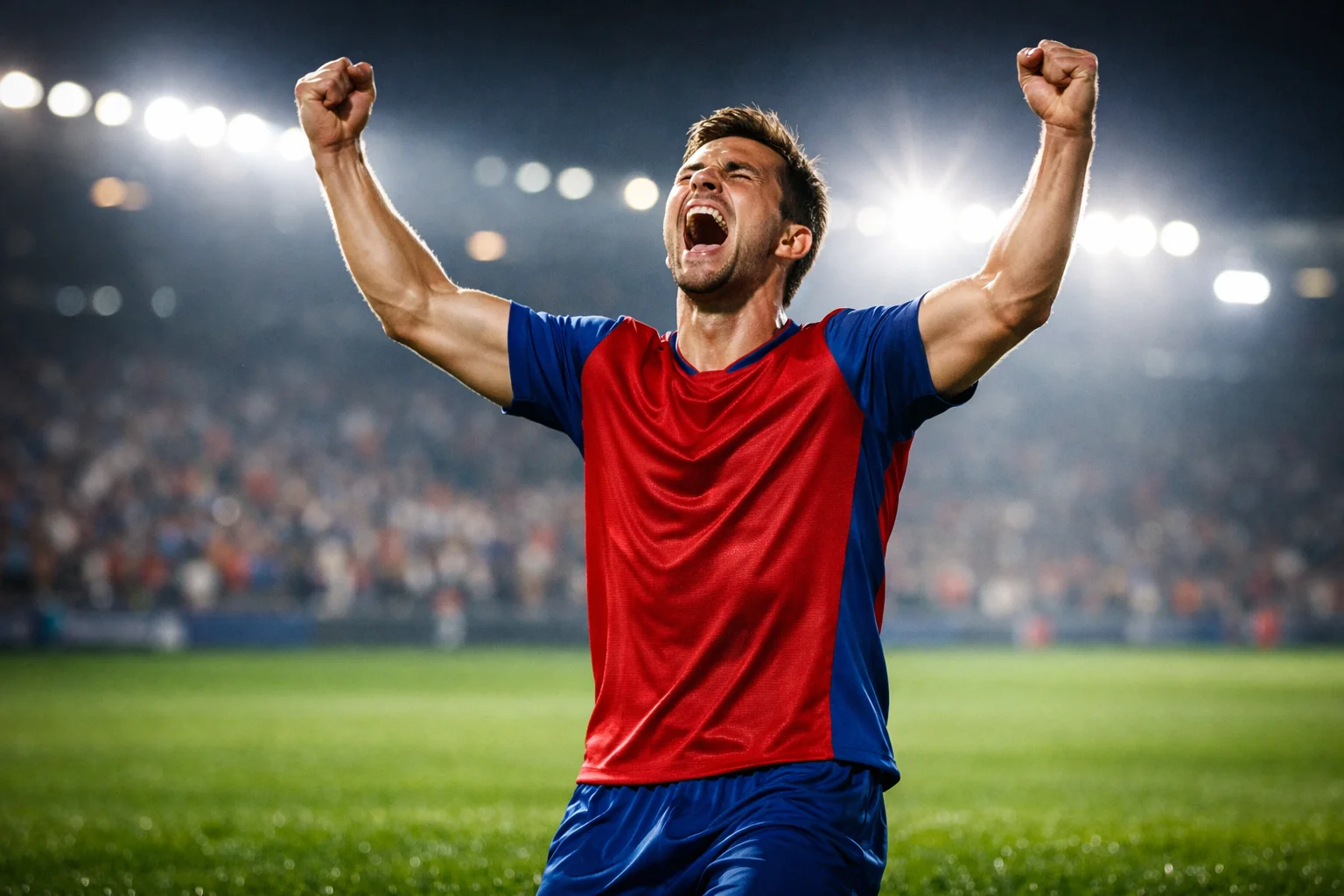 Joueur de l'Olympique Lyonnais célébrant un but au Groupama Stadium