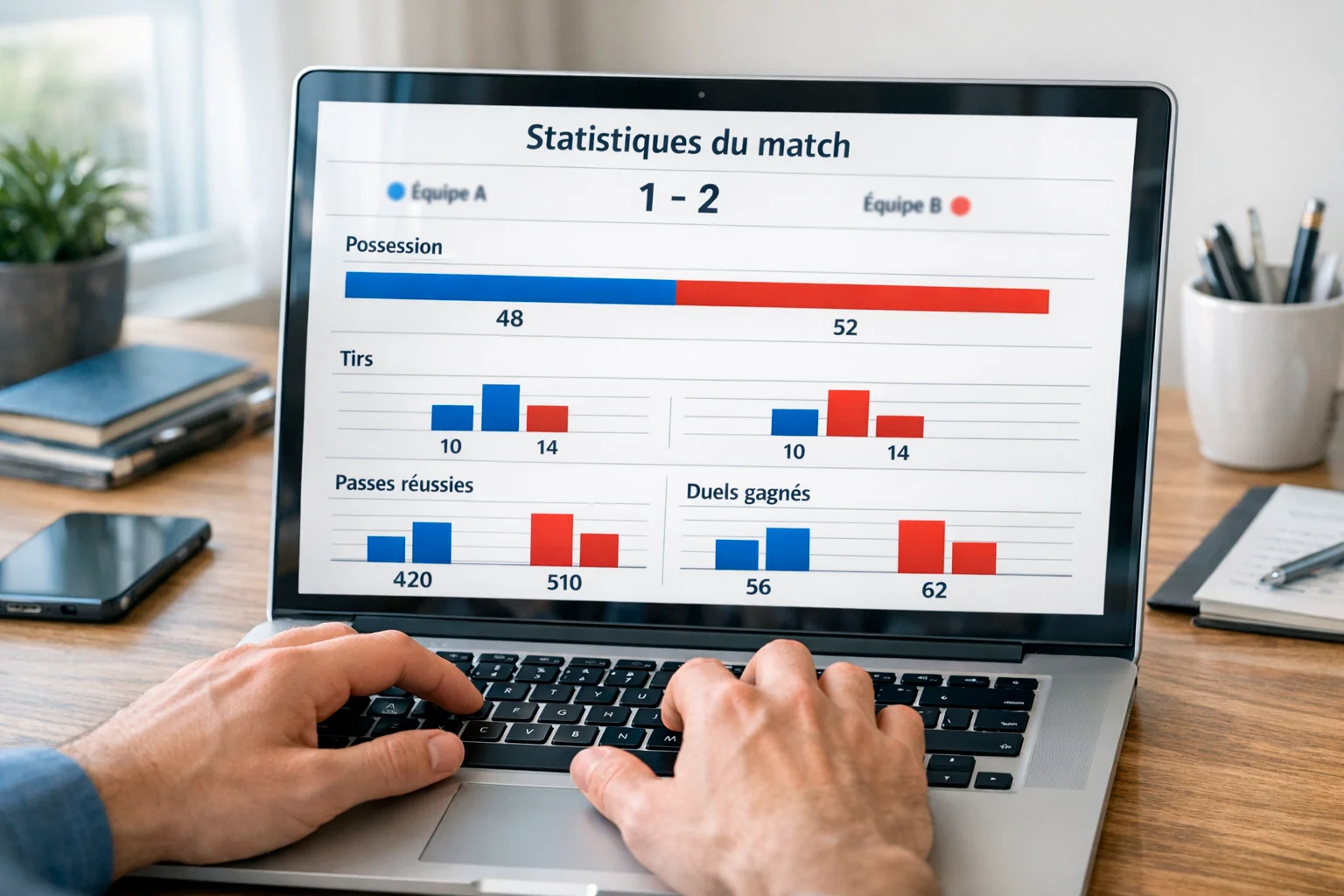 Écran d'ordinateur affichant des statistiques de match de football