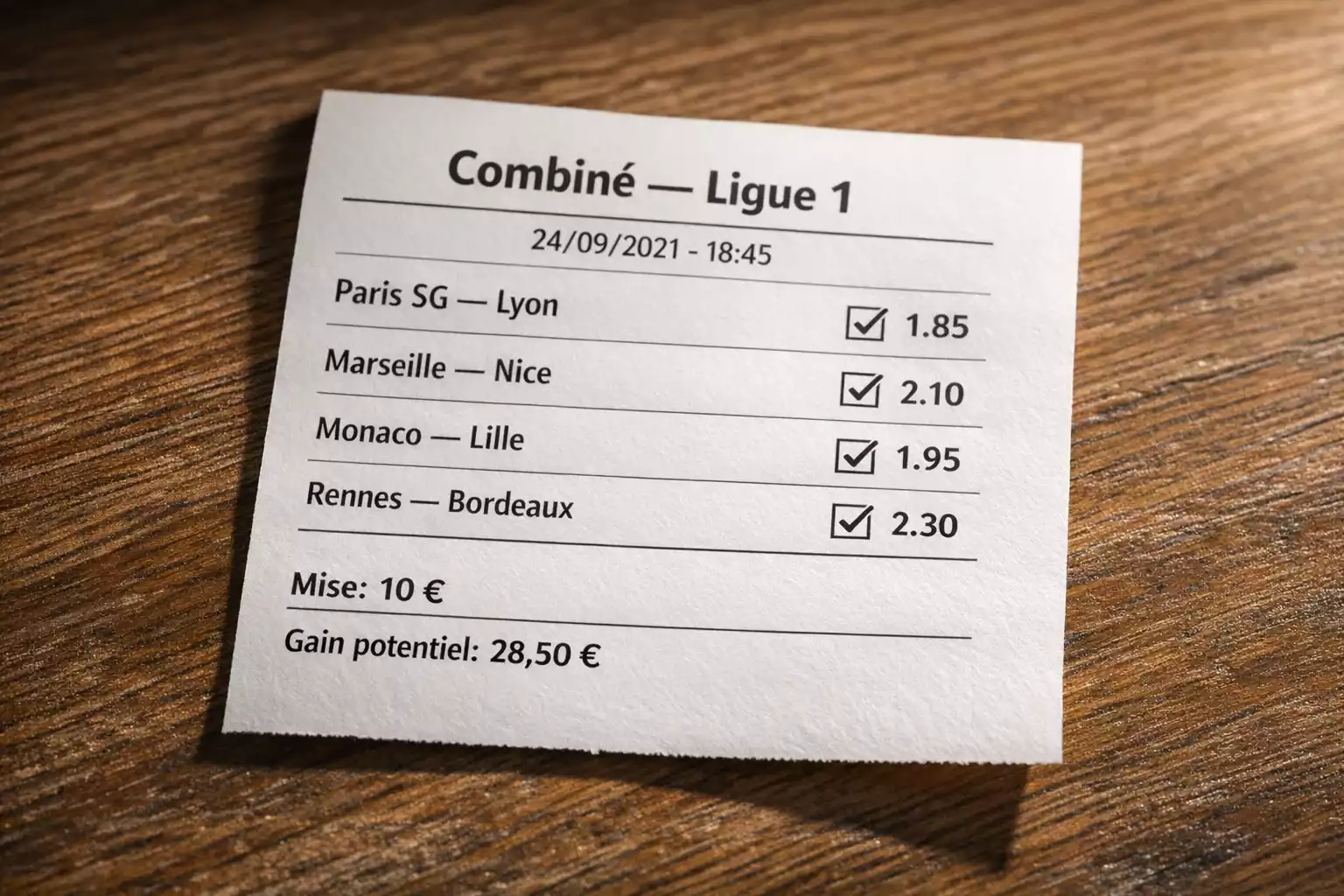 Ticket de paris sportifs avec plusieurs sélections de matchs de football