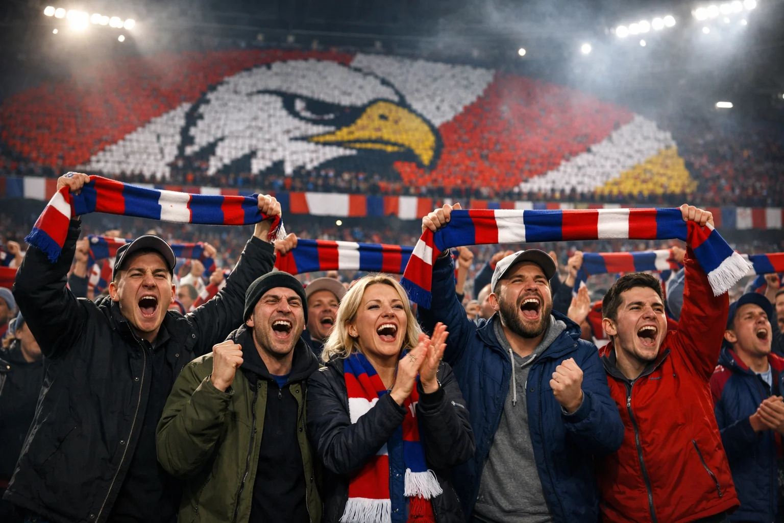 Supporters lyonnais créant une atmosphère intense au Groupama Stadium