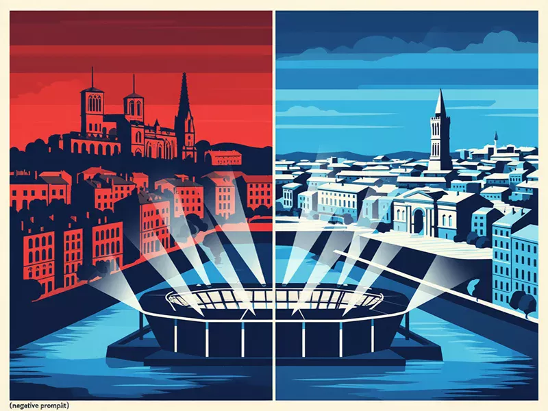 Représentation artistique de la rivalité historique entre les villes de Lyon et Marseille