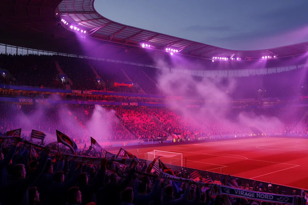 Ambiance électrique du public lyonnais au Groupama Stadium - Virage Nord et supporters