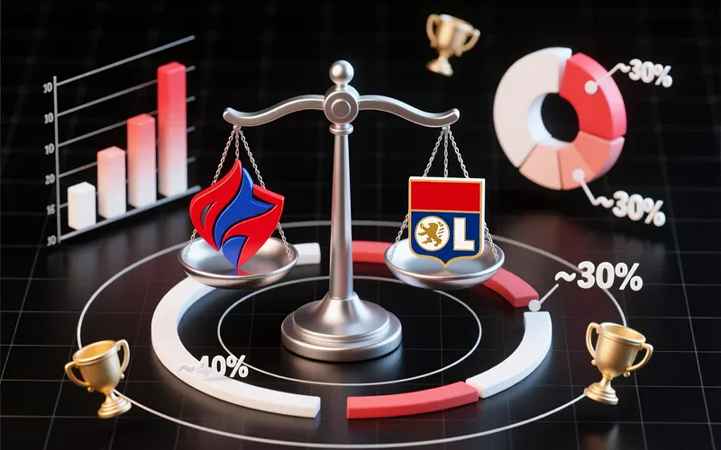 Statistiques historiques des confrontations Lyon-Lille montrant l'équilibre parfait